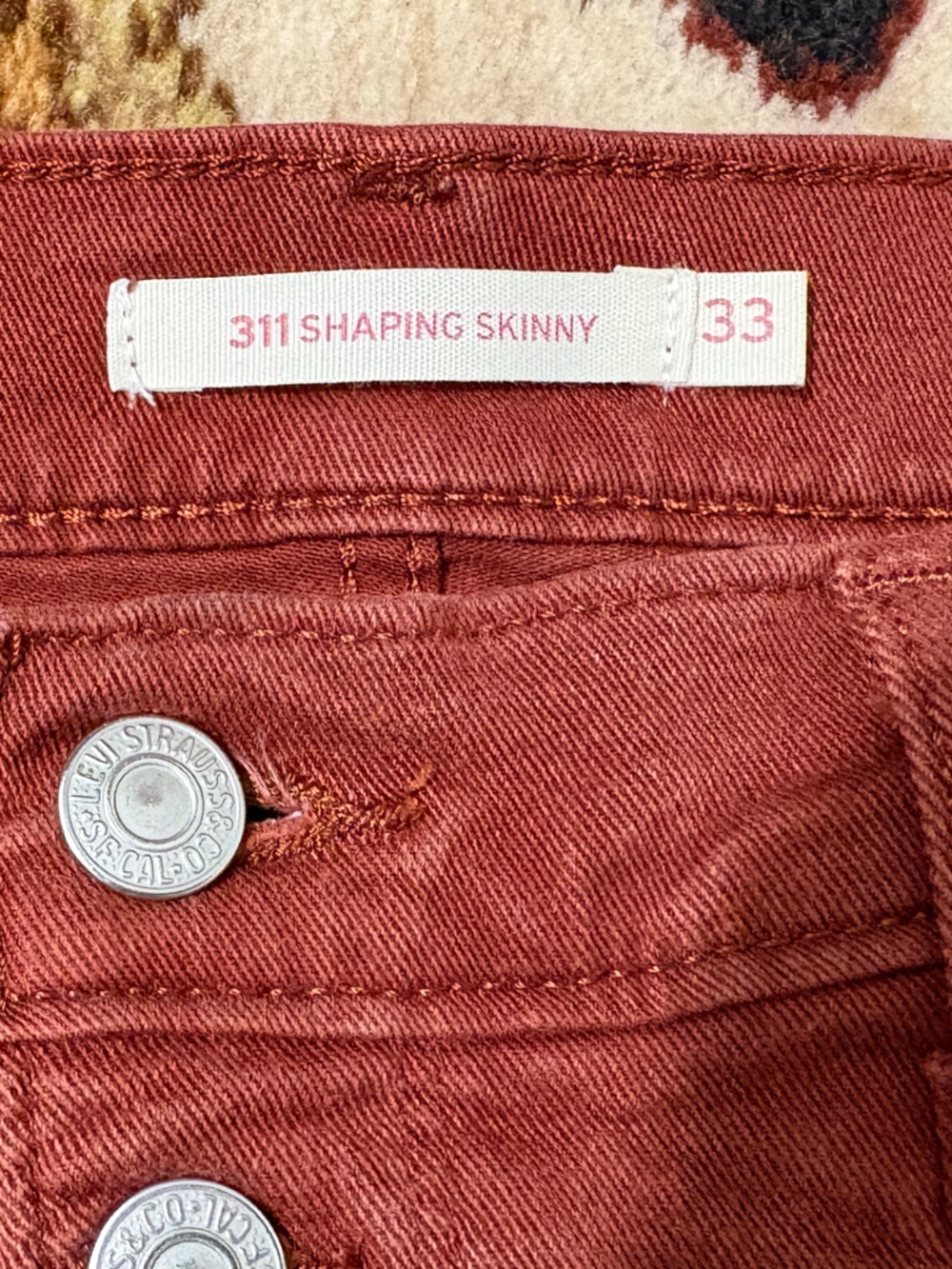 Button-Fly Women's Jeans — Rust - Picture 3 of 4